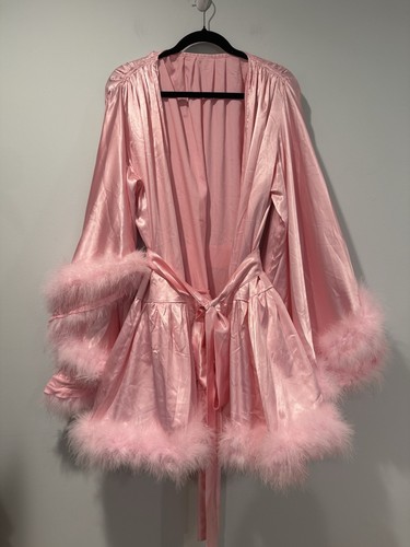 New feather trim robe - feather, pink