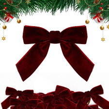 12Pcs Wine Red Velvet Bows with Twist Ties for Christmas Tree Decoration