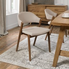 Rosen Rustic Oak Ivory Bonded Leather Dining Chairs