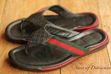 Gucci Black Leather GG Red Green Web Sandals Sliders Flip Flops Men UK 6.5
