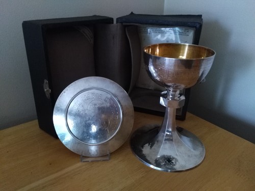 1949 silver chalice - silver, paten