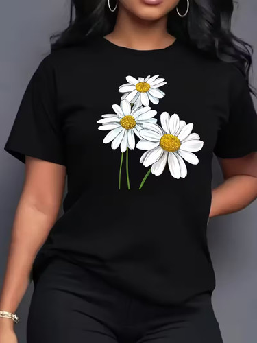 Women daisy print shirt - print, t-shirt