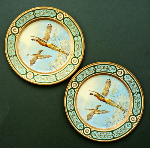 Pheasant plates tin toleware - tin,