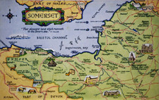 Postcard Comic Map Somerset Exmoor Glastonbury Devon Bristol M. F. Peck Salmon