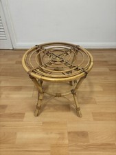 Stunning Vintage Bohemian Bamboo Cane Boho Round Small Side Table Plant Stand