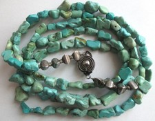 50in Long VINTAGE CHINESE EXPORT STERLING SILVER TURQUOISE NUGGET BEAD NECKLACE