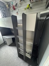 Bunk bed with wardrobe, draws and desk, grey used no mattress