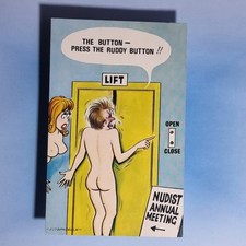 Comic Postcard 1978 Nudist Annual Meeting Boobs Lift Elevator Man Caught