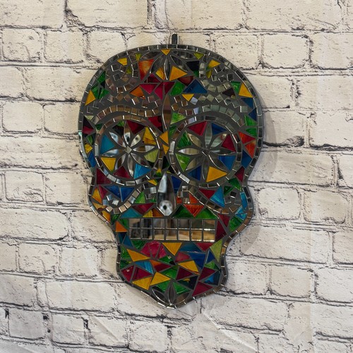 Rainbow skull mosaic tile wall - mosaic,