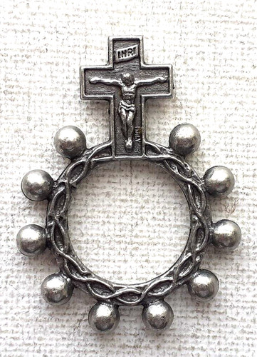 Rosary ring oxydised metal - ring,