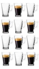 12 Latte Coffee Tea MUGS Cups Clear Glass Cafe Cappuccino Hot Chocolate Drinks