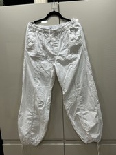 Zara White Elastic Waist Relaxed Parachute Cargo Combat Trousers Medium