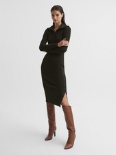 Reiss Madison Bodycon Midi Dress Black Collared Size XS