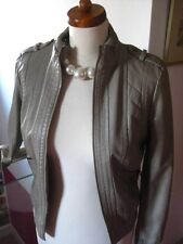 M&S FAUX LEATHER BIKER JACKET 8 INDIGO COLLECTION beige COAT zip indy relaxed