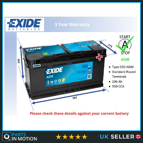 Agm car battery - battery, exide