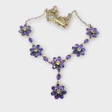 Art Nouveau, Gold Amethyst & Peridot Suffragette lavaliere necklace