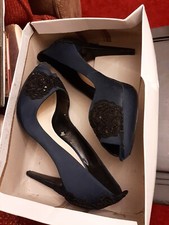 Jenny Packham Blue Satin Diamanté Jewelled Heels Court Shoes Sequin UK 7 EU 40