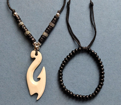 Carved necklace fish hook - carved,
