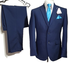 Taylor & Wright mens 3 piece suit Tailored fit Ch40"S W32" L28"Blue Tonic 2 tone