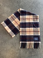 Johnstons of Elgin BNWOT Cashmere Beige Navy Tartan Scarf RRP£170