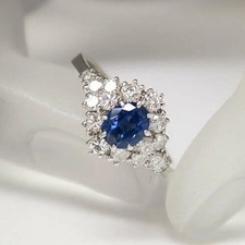 1.40 Ct Oval Cut Natural Sapphire & Diamond Anniversary Ring 14k White Gold 8.7