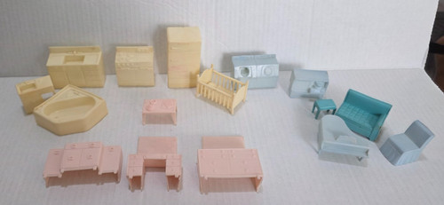 Vintage doll house - doll, furniture