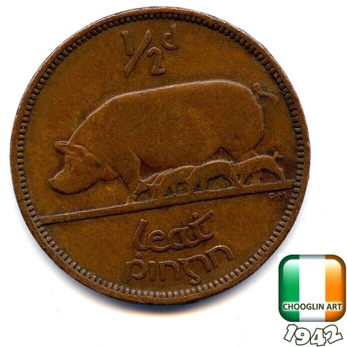 Irish 1942 halfpenny coin - an,