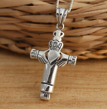 Solid 925 Sterling Silver Celtic Cross Pendant with Claddagh Design Jewellery