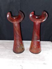 A pair Of Smiths Old timer Ozark Art Glass Vases USA Jack In The Pulpit Red