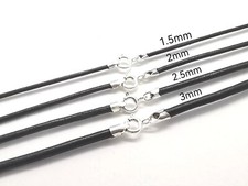 Black Genuine Leather Necklace - Sterling Silver Clasp. Choose Width & Length.