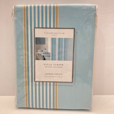 Charter Club Shower Curtain Villa Stripe Aqua Blue Tan White NEW Cotton Poly