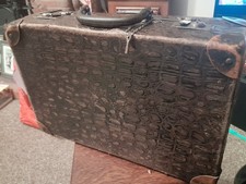 Vintage Faux Crocodile Skin Suitcase with Key W16" H11" D5" Ideal Document Case