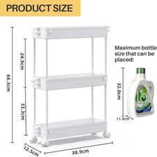 3 Tier Kitchen Storage Cart Trolley on Wheels Slim Bathroom Laundry Storage Rack