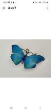Antique 1910 J Atkin & Son STG Silver Blue Guilloche Enamel Butterfly Brooch