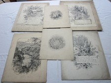 6 x Antique C19th Pen & Ink Illustration Drawings, Signed, WHYMPER