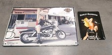 Harley Davidson Tin Sign & Postcard Marisa Miller Fat Bob Motorcycle