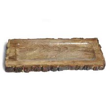 Natural Wooden Tree Trunk Square Serving Platter/Tray with Bakkal Edge Finish UK