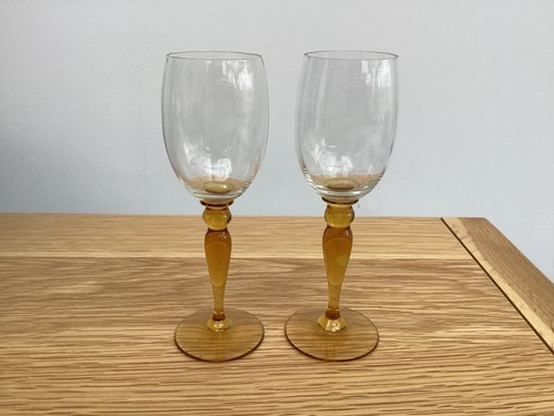 Pair vintage amber - of, glass
