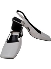Zara Slingback Heels Square Toe White Block UK 6 T2870 SP75