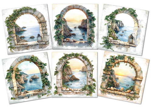 Stone arch sea view - arch, windows