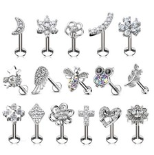 Cartilage Tragus Helix Earring - Crystal Upper Ear Stud - Gem Labret *Flat Back*