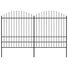 Garden Fence Steel Black Heavy-Duty 1.75-2 x 3.4 m. Spear Top 2 Panels 3 Posts