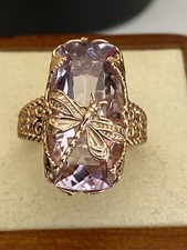 Rose Gold On Sterling Silver Dragon Fly Design Amethyst Set Ring Size S