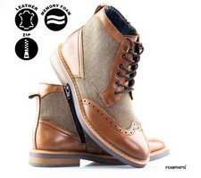 Mens Leather Memory Foam Zip Smart Casual Dealer Brogue Ankle Boots Shoes Size