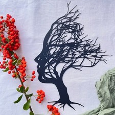 Tree of Life Metal Wall Art – Woman Face Silhouette Black 30cm Christmas Gift