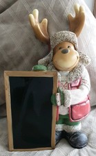 Christmas Moose Figure with Chalkboard Welcome Message Board - Home, Business