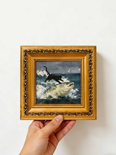 Cat playing ocean waves - cat,