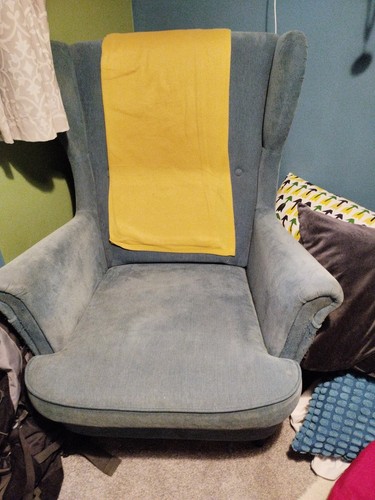 Wing back blue armchair - wing,