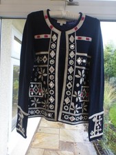 Monsoon Navy Floral Embroidered Cotton Jacket Cardigan Size M