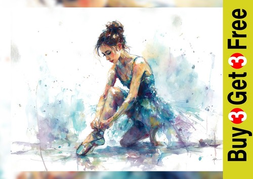 Ballet dancer kneeling - ballet, 5"x7"